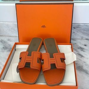 Orange HERMES Oran Sandals 38